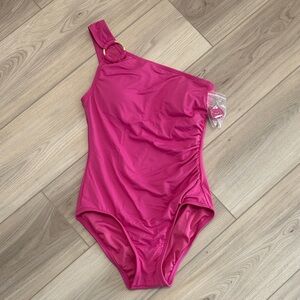 Michael Kors Hot Pink One-Shoulder One-Piece Swimsuit